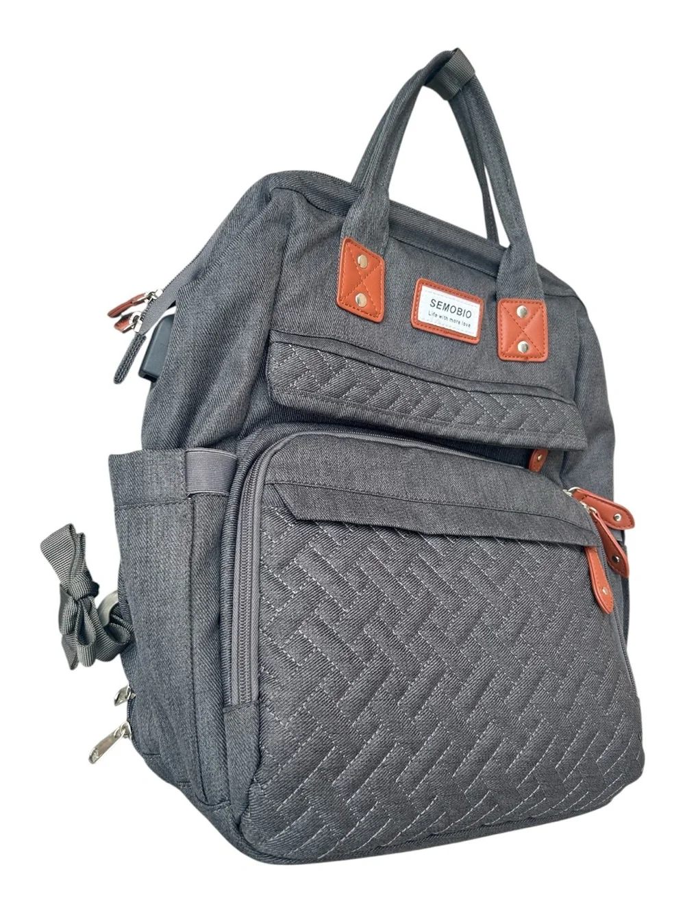 SEMOBIO Diaper Bag Backpack Charcoal Gray Quilted Multi-Pocket Travel Baby Bag